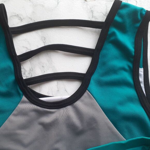 Sassa Womens Two- Piece Swim Padded Activewear Top inTeal & Grey Size S-M - Picture 5 of 10